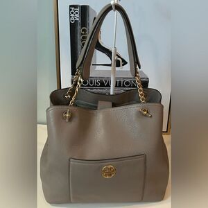 Tory Burch Gray Leather Shoulder Bag Tote